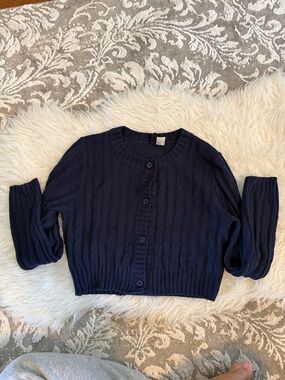 Divided Navy Cable Knit Button-Up Cropped Cardigan